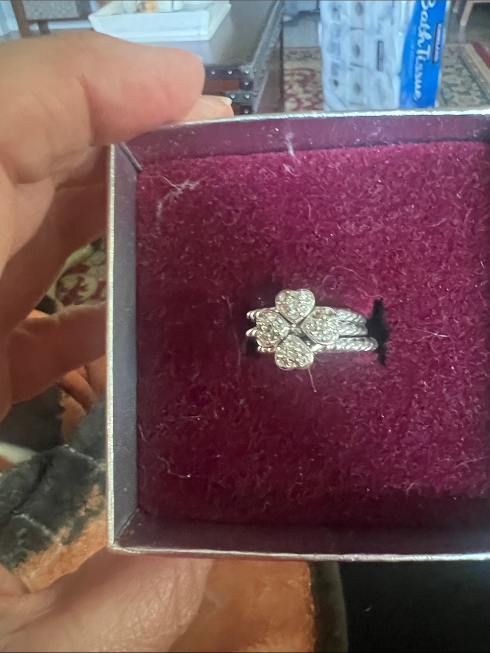 Sparkling Clover Cluster Ring in Silver - Women Jewelry